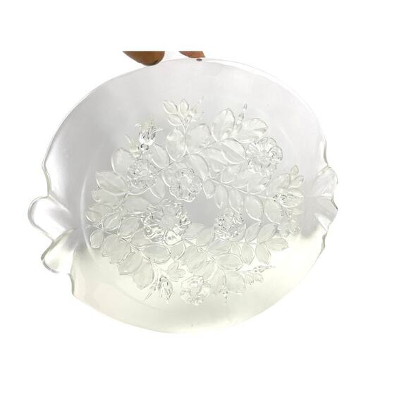 Mikasa Crystal Bianca Cake Frosted Glass Platter Flowers 14” Ruffle Edge - Picture 12 of 16